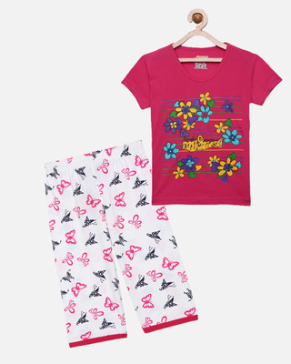 CLAEL Girls Casual Pyjama Sleepsuit(RPK_BFLY)