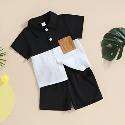 Nelkar Baby Boys Casual Shirt Shorts(BLACK)
