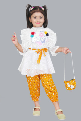 M M NAJRIN FASHION Baby Girls Casual Top Trouser(Yellow)