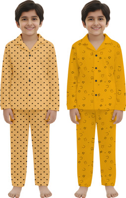 UNFLD Kids Nightwear Boys & Girls Printed Cotton Blend(Multicolor Pack of 2)