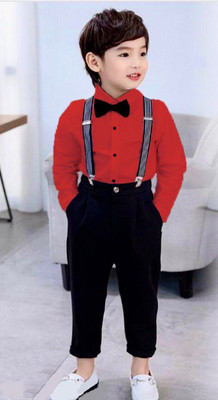 Glam elegance Baby Boys Party(Festive) Shirt Pant, Bow Tie, Suspenders(RED)