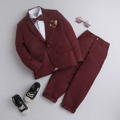 DKGF FASHION Boys Party(Festive) Coat Pant, Coat(Maroon)