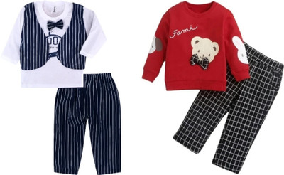 CuteHug Baby Boys & Baby Girls Casual Dress T-shirt, Pyjama(Red White)