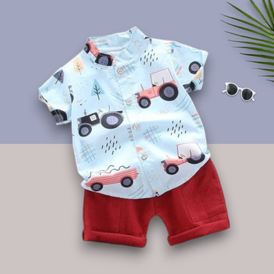 KidFella Baby Boys & Baby Girls Casual Shirt Shorts(TRACTOR_SKY)