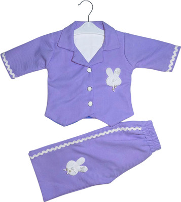 Unique Choice Baby Girls Party(Festive) Shirt Pant(Purple)