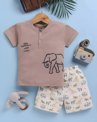 TOONYPORT Boys Casual T-shirt Shorts(Beige, Cream Color)