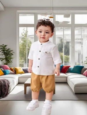 ANGELENTERPRISE Baby Boys Casual Shirt Shorts(White-Brown)