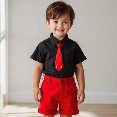 kidscuddles Baby Boys & Baby Girls Casual Shirt Shorts(Black, Red)