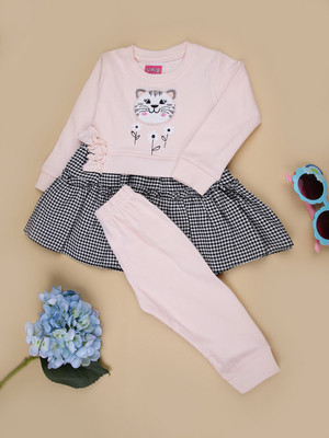 V-MART Baby Girls Casual Top Skirt(Peach)