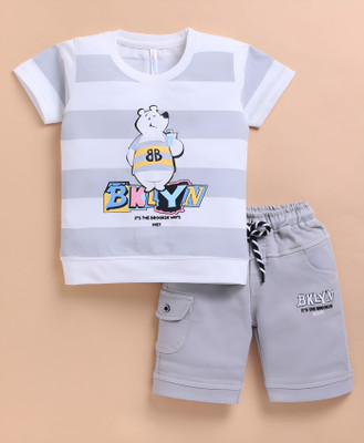 TOONYPORT Boys Casual T-shirt Shorts(Grey, White)