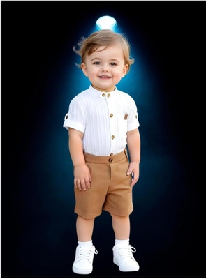 Riyannshi Boys Casual Shirt Pant(Brown)