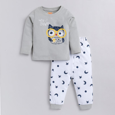 Snuggly Monkey Baby Boys & Baby Girls Casual Top Pyjama(WHITE)