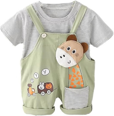 Bold N Elegant Baby Boys & Baby Girls Casual T-shirt Dungaree(Green)