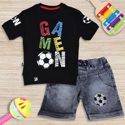 Worton Fashion Boys Casual T-shirt Shorts(Black)