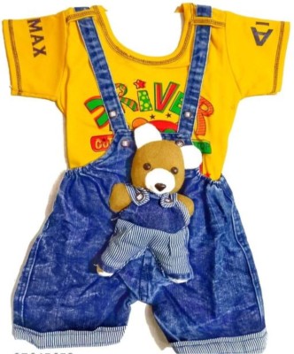 OMNI FASHION Baby Boys Party(Festive) T-shirt Dungaree(Blue)