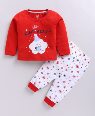 Blushh Berry Girls Casual Top Pant(Red, White)