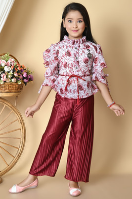AHBAB CREATION Girls Party(Festive) Top Pyjama(Maroon)