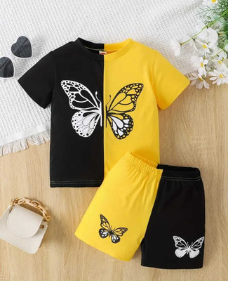 INDHRANI Baby Boys & Baby Girls Casual T-shirt Shorts(Yellow)