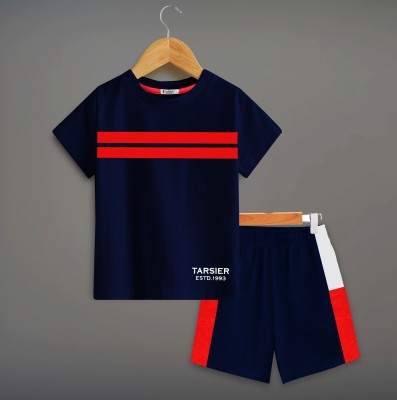 tarsier Boys Casual T-shirt Shorts(DOUBLE STRIPE NAVY S.SLV_NWR SHORTS)