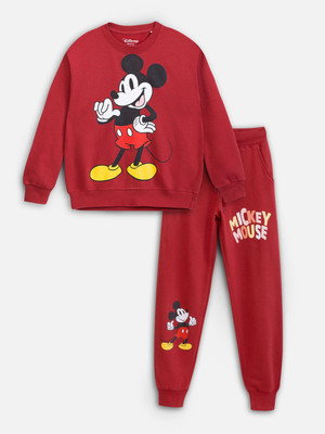 Nap Chief Boys & Girls Mickey Casual Sweatshirt Track Pants(Maroon)