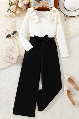 R FASHION Girls Casual Top Pant(BLACK)