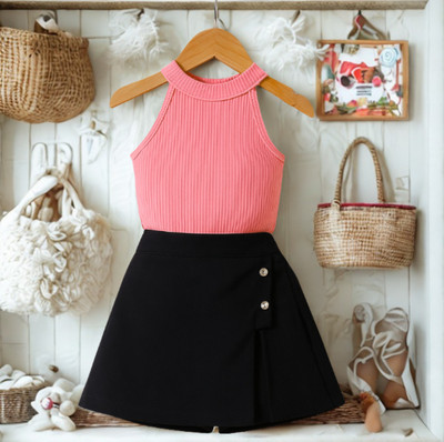 Riyanshi Collect Girls Casual Top Shorts(Pink, Black)