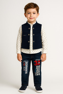 Zobzee Baby Boys & Baby Girls Party(Festive) Jacket Jacket, Shirt, Pant(Blue)