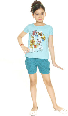 ETHINICA Girls Casual T-shirt Shorts(Sky Blue)