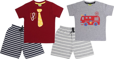 ShreyashCollection Baby Boys Casual T-shirt Shorts(GreyB - Maroon)