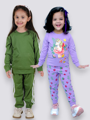 Chandrika Girls Casual T-shirt Trouser(MEHENDI_PURPLE)