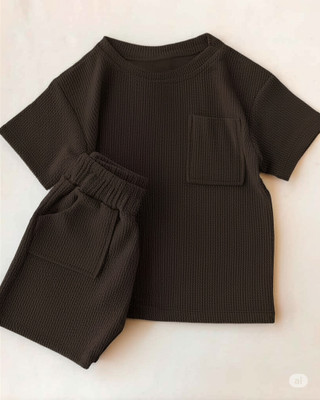 Mr. Brand Baby Boys & Baby Girls Casual T-shirt Shorts(Brown Stylish Combo Set)