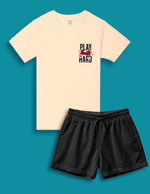 Nusyl Boys Casual T-shirt Shorts(Beige & Black)