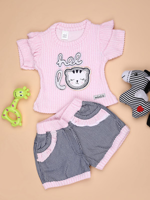V-MART Baby Girls Casual Top Shorts(Pink)