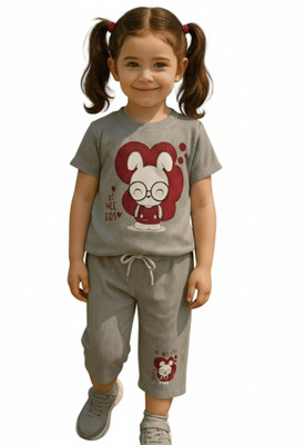 SOULSHINE Girls Casual T-shirt Capri(Grey)