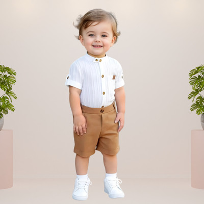 menvy Baby Boys Casual Shirt Shorts(Brown)