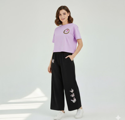 Wearax Girls Casual T-shirt Trouser(PURPLE)