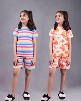 FEBVIBE Girls Casual T-shirt Shorts(Multicolor 51)