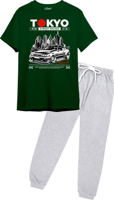 Litway Boys Casual T-shirt Track Pants(Green)
