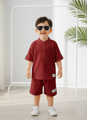 Pheraava Baby Boys Casual Shirt Shorts(MAROON)