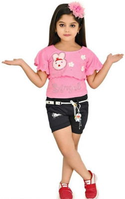 SM MUNIF DRESSES Baby Girls Party(Festive) Top Shorts(Pink, Black)
