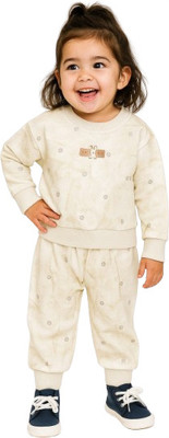 MiniMighty Baby Boys & Baby Girls Casual T-shirt Pant(cream)