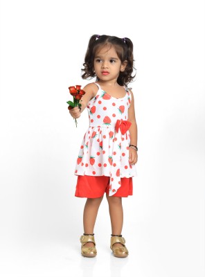 Litte Ones Baby Girls Party(Festive) Top Shirt, Bow Tie(Red)