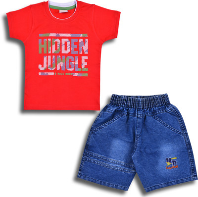 Wishkaro Boys Casual T-shirt Shorts(Red)