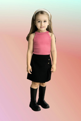 Riyanshi Collect Girls Casual Top Shorts(Pink, Black)