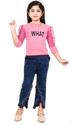 RQUEEN Girls Party(Festive) Top Jeans(Pink)