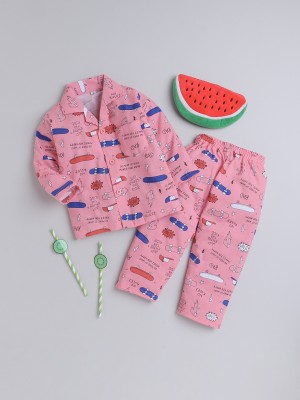 Fourfolds Baby Boys & Baby Girls Casual T-shirt Pyjama(Pink)