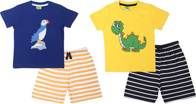 ShaishavWears Baby Boys Casual T-shirt Shorts(BlueA - YellowB)