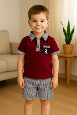 peeloo Baby Boys & Baby Girls Casual T-shirt Shorts(RED STREEP 0-3)