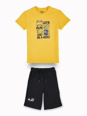 GINI & JONY Boys Casual T-shirt Shorts(Yellow)