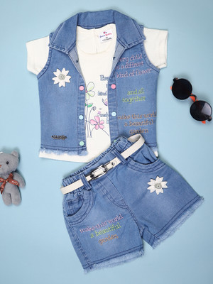 V-MART Baby Girls Casual Top Shorts(Pink)